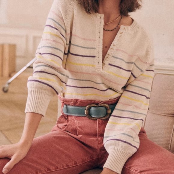 Sezane Sweaters - Sezane Leontine Jumper Solidarity Creation Ecru/Multicolored Size Medium